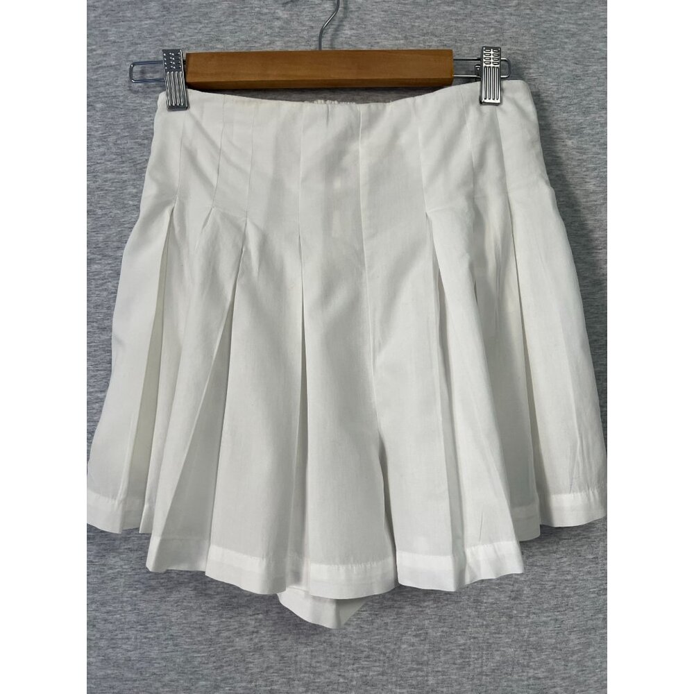 Free People Hi Rise Pleated Shorts Womens Small‎ White Copper Tag Skater Retro